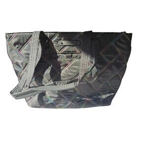 lug Black Quilted Shoulder Tote with Multicolor Stitching